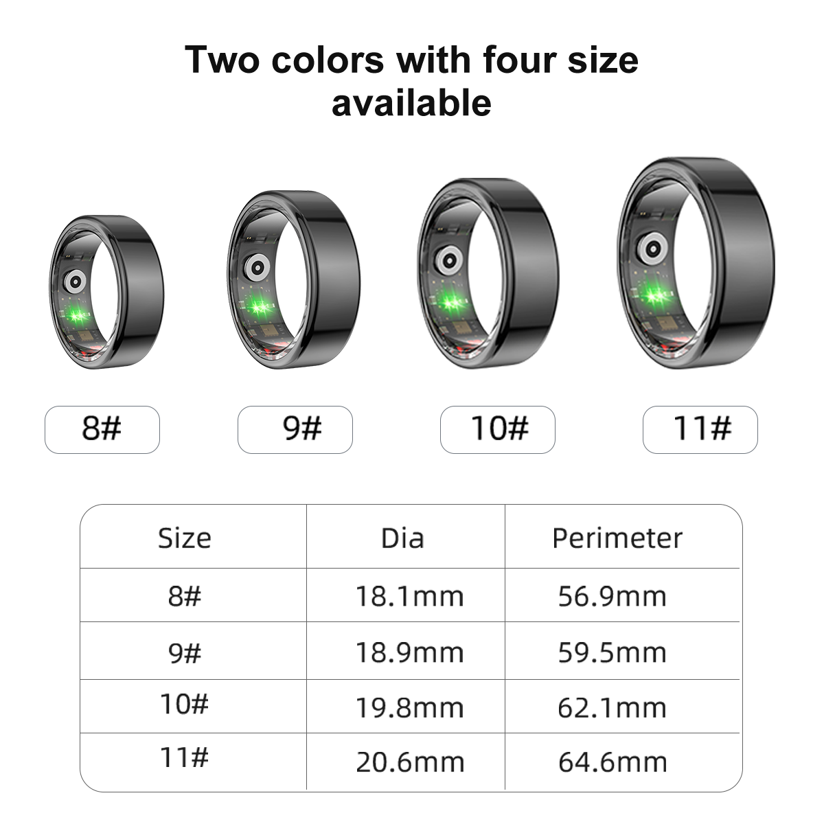 R02 Smart Ring measurements sizes