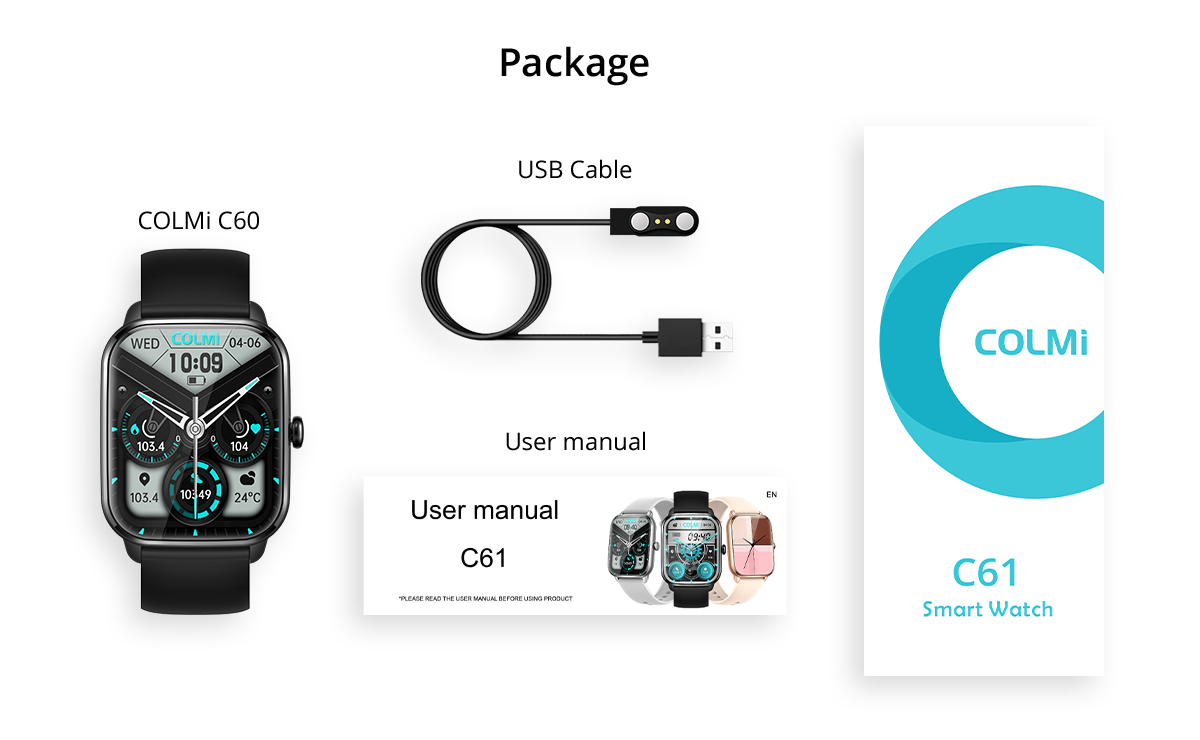 C61 Smart Watch in the box items