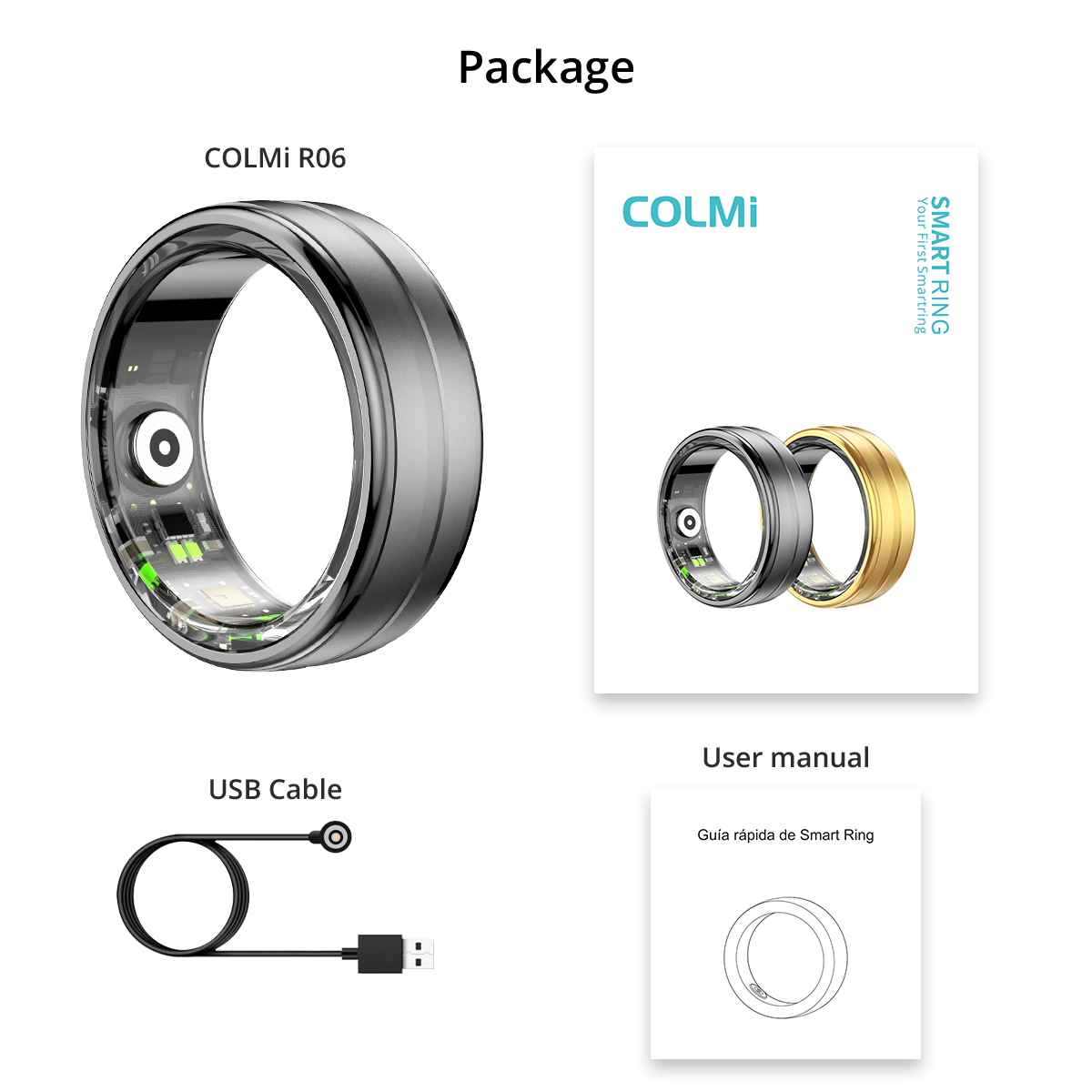 Colmi r06 smart ring in the box items