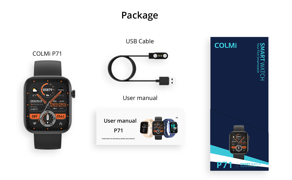 Colmi p71 smartwatch in the box items