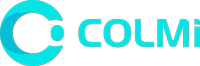 Colmi logo with a blue circle on a black background