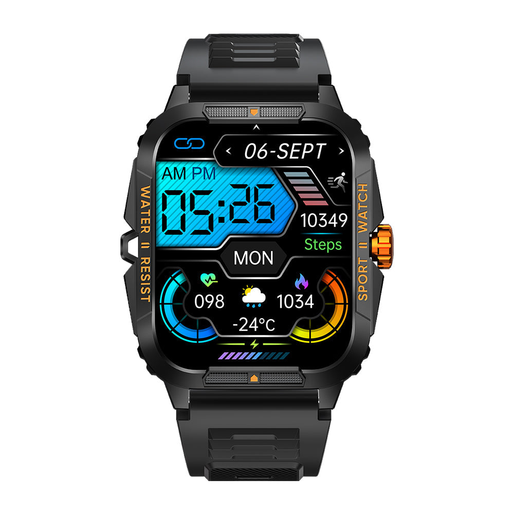 colmi p76 smartwatch front view orange black color