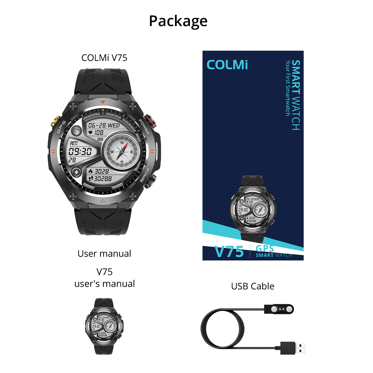 colmi v75 smart watch in the box items