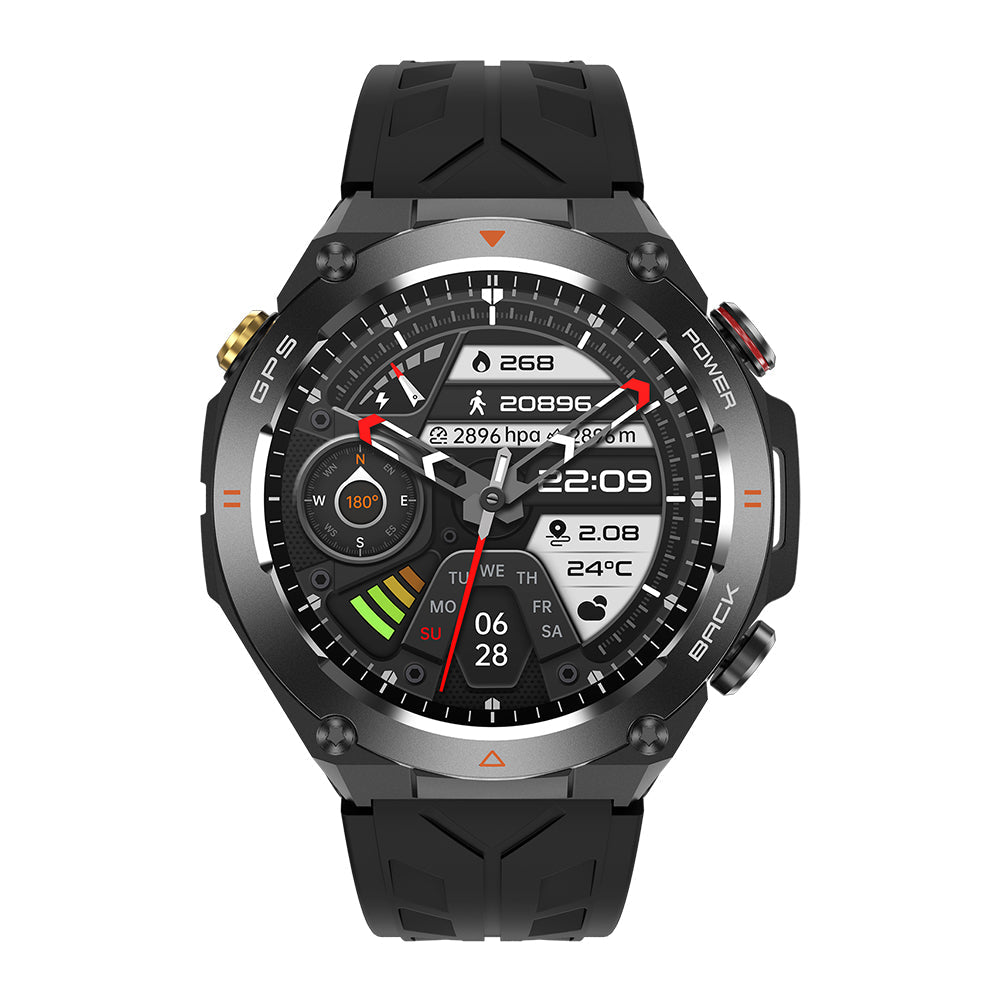 colmi v75 smart watch with gps black color front view